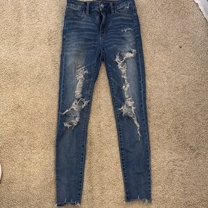 American Eagle Outfitters Dark Blue Distressed Skinny Jeans